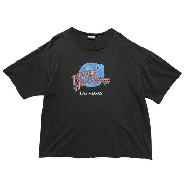 古着 90S プラネットハリウッド PLANET HOLLYWOOD Tシャツ ヴィンテージ ロゴ プリント ブラック メンズXL シングルステッチ BA3752