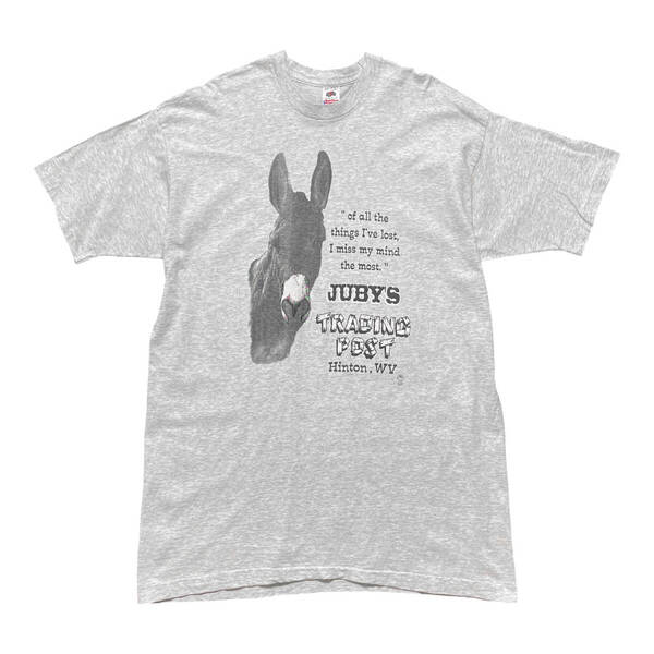 古着 USA製 90S アニマルプリント ロバ Tシャツ ヴィンテージ 霜降り グレー メンズXXL 大きいサイズ シングルステッチ BA3758