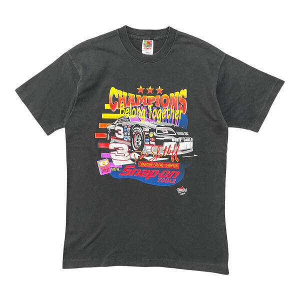 古着 カナダ製 90S レーシング Tシャツ ヴィンテージ プリント ブラック メンズL シングルステッチ BA3770