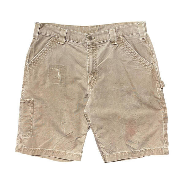 USA 古着 Carhartt カーハート コットン ワークパンツ ハーフパンツ W36 薄ブラウン系 ペインターパンツ 半ズボン CE0227