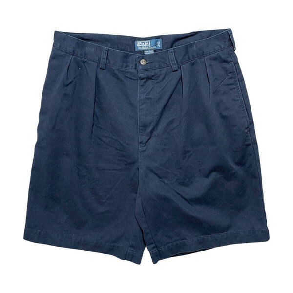USA 古着 Polo by Ralph Lauren ポロ バイ ラルフローレン テイラーショート コットン 2タック ハーフパンツ W34 ネイビー 半ズボン CE0241
