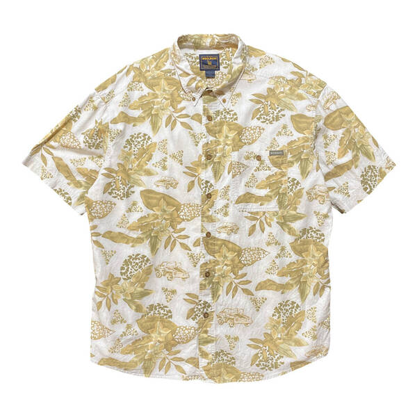 USA 古着 WOOLRICH ウールリッチ コットン アロハシャツ ハワイアンシャツ ボタンダウン BD リーフ柄 花柄 メンズ ベージュ BF2910