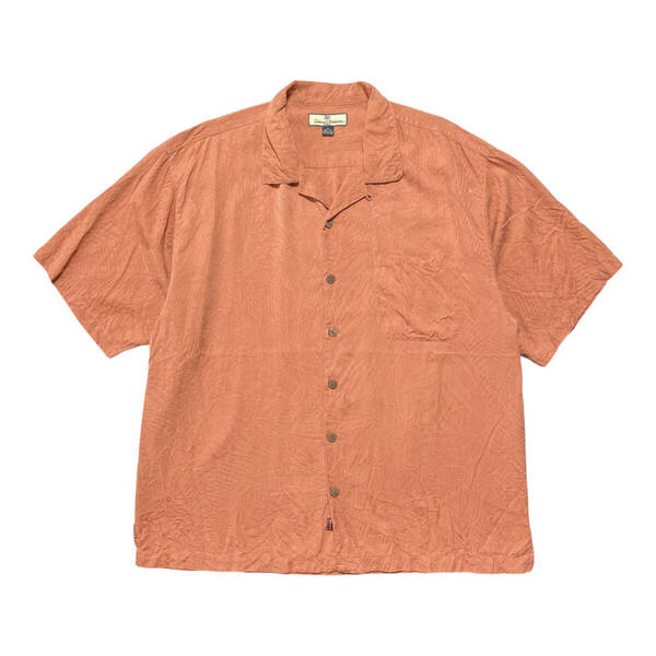 USA 古着 Tommy Bahama トミーバハマ シルク アロハシャツ キャンプシャツ ジャガード 総柄 メンズXL ピンク BF2980