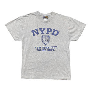 USA 古着 ニューヨーク市警察 Tシャツ NYPD ロゴ プリント グレー クルーネック メンズL 程度 ポリス BA3771