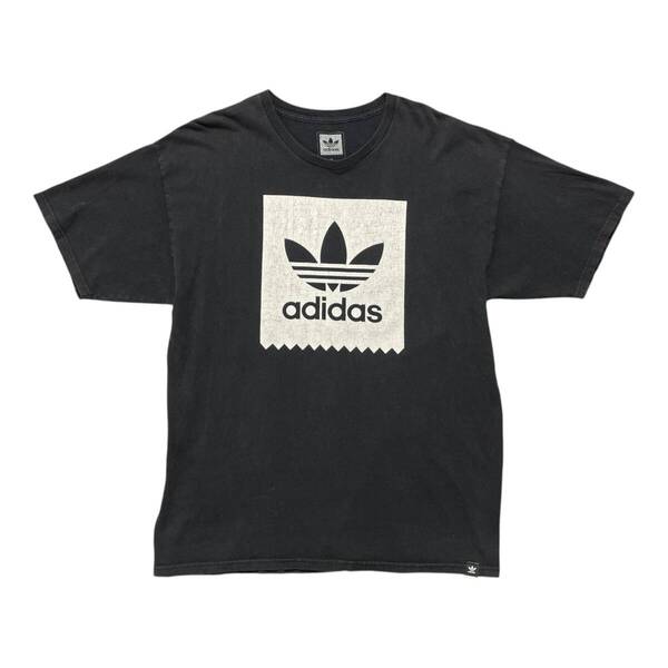 USA 古着 アディダス adidas トレフォイルロゴ Tシャツ 三つ葉 ロゴ プリント ブラック メンズXL クルーネック BA3774