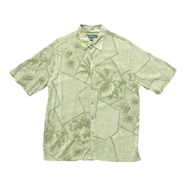 USA 古着 Croft&Barrow クロフト&バロー レーヨン アロハシャツ ハワイアンシャツ パームツリー柄 メンズM 薄オリーブ系 BF2929