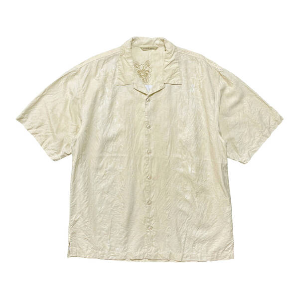 USA 古着 Tommy Bahama トミーバハマ シルク アロハシャツ キャンプシャツ ジャガード 淡いイエロー メンズL BF2994