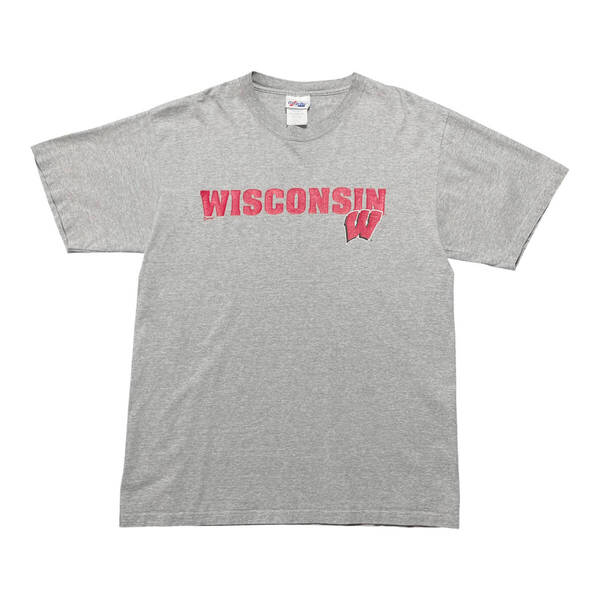 古着 USA製 90S マジェスティック ウィスコンシン大学 カレッジ Tシャツ ヴィンテージ プリント グレー メンズL BA3786