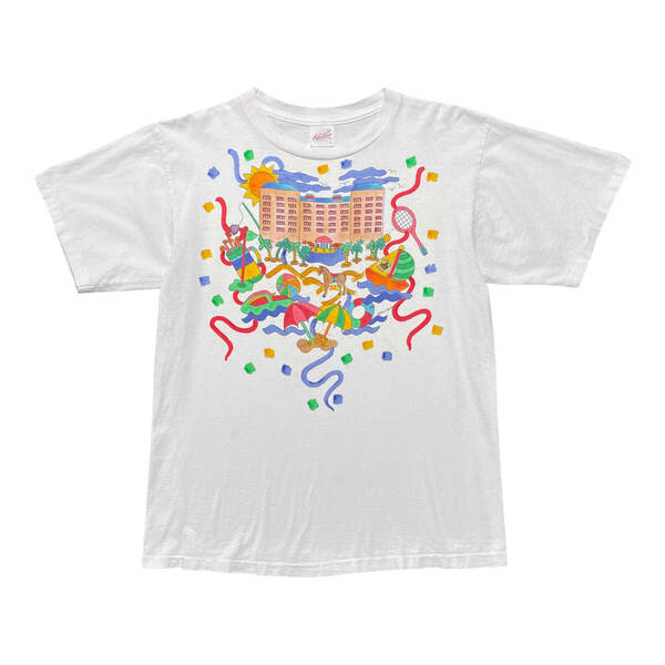 古着 USA製 90S alore アローレ Tシャツ ヴィンテージ プリント ホワイト メンズM クルーネック シングルステッチ BA3790