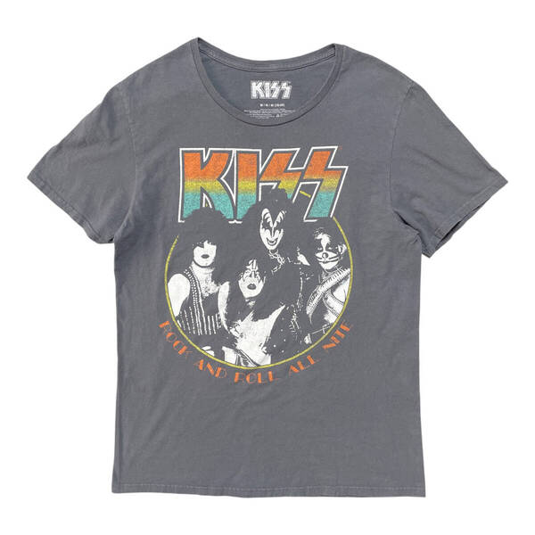 USA 古着 KISS ROCK AND ROLL ALL NITE キス オフィシャル ミュージック ロックTシャツ バンドTシャツ メンズM グレー BA3808