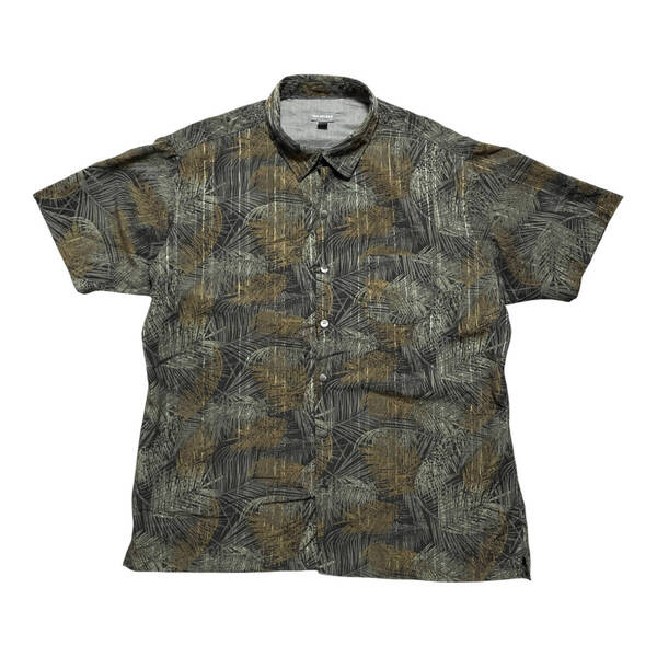 USA 古着 VAN HEUSEN バンヒューゼン ポリエステル アロハシャツ ハワイアンシャツ リーフ柄 メンズXL ブラック系 BF3014
