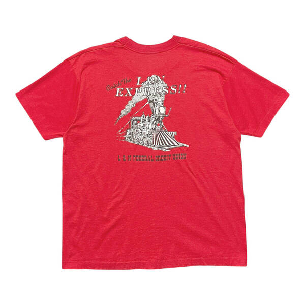 USA 古着 90S L&N FCU ヴィンテージ Tシャツ 企業系 プリント L&N鉄道 SL 機関車 シングルステッチ レッド クルーネック BA3835