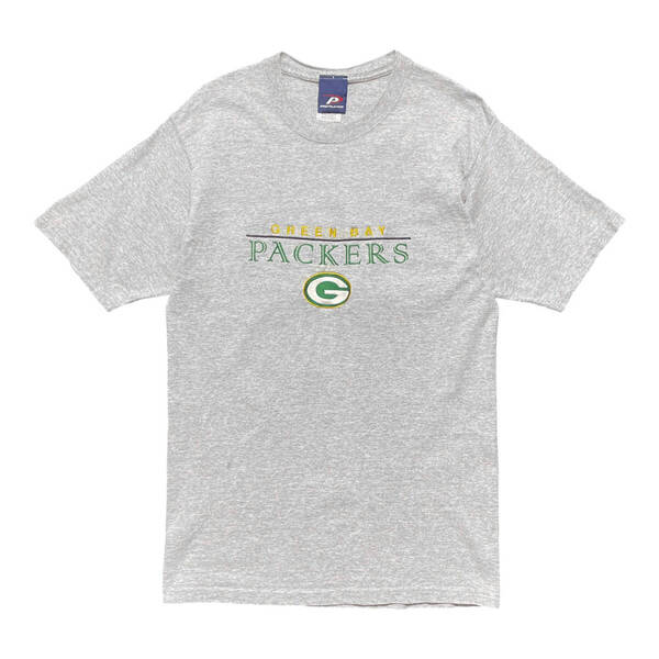 USA 古着 PRO PLAYER プロプレイヤー フットボール Tシャツ NFL グリーンベイパッカーズ ロゴ 刺繍 メンズM グレー BA3824