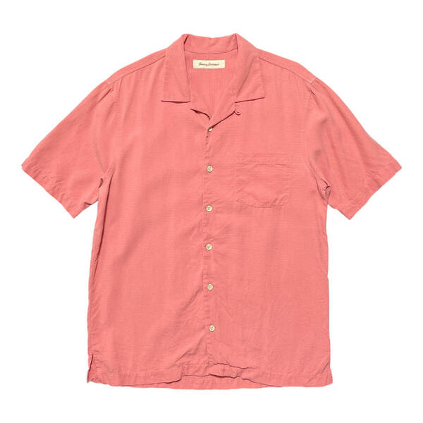 USA 古着 TOMMY BAHAMA トミーバハマ シルク アロハシャツ キャンプシャツ 開襟 無地 メンズS 程度 ピンク BF3069