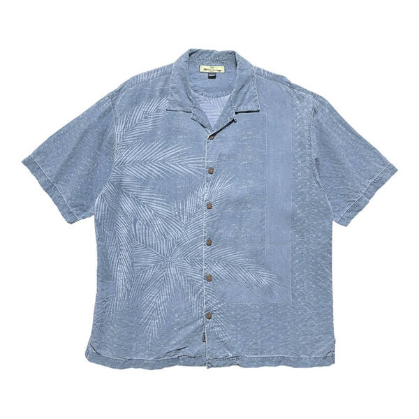 USA 古着 Tommy Bahama トミーバハマ シルク ジャガード 開襟 キャンプシャツ アロハシャツ ハワイアンシャツ 薄ネイビー メンズL BF3101