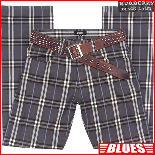 即決★BURBERRY BLACK LABE★W29位 パンツ スラックス 廃盤 バーバリーブラックレーベル 73 ノバチェック グレー 三陽商会 刺繍