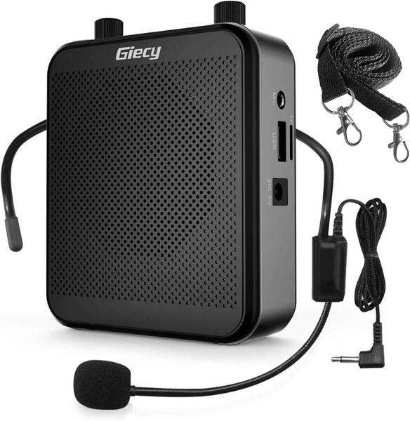 拡声器ポータブル小型メガホン30W 2800mAh USB microSD 対応 拡声器ハンズフリー 付スピーカー 有線ヘッド マイク付き イベント ガイドなど