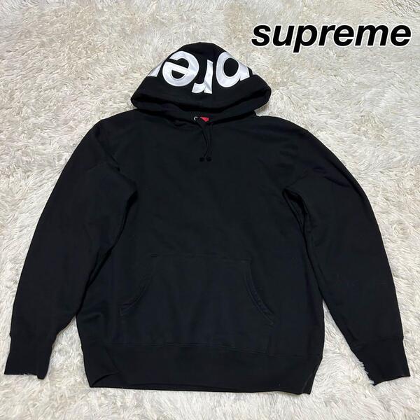 【美品】Supreme シュプリーム パーカー フード ビッグロゴ ブラック