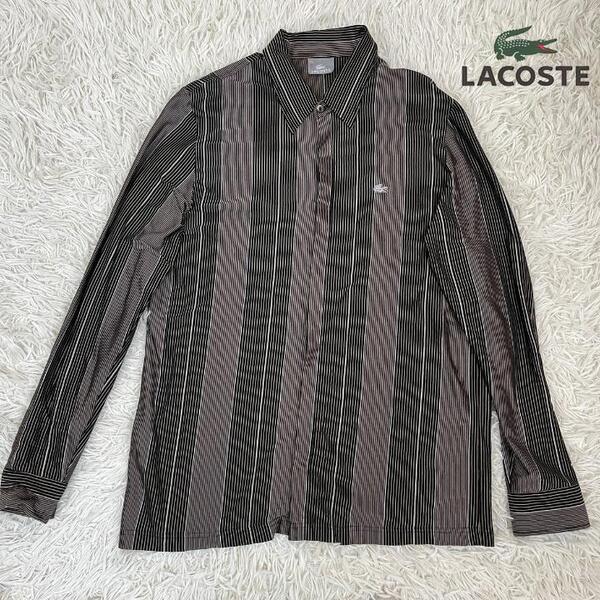 《美品》LACOSTE ラコステ 刺繍ストライプ ボタンシャツ メンズ L
