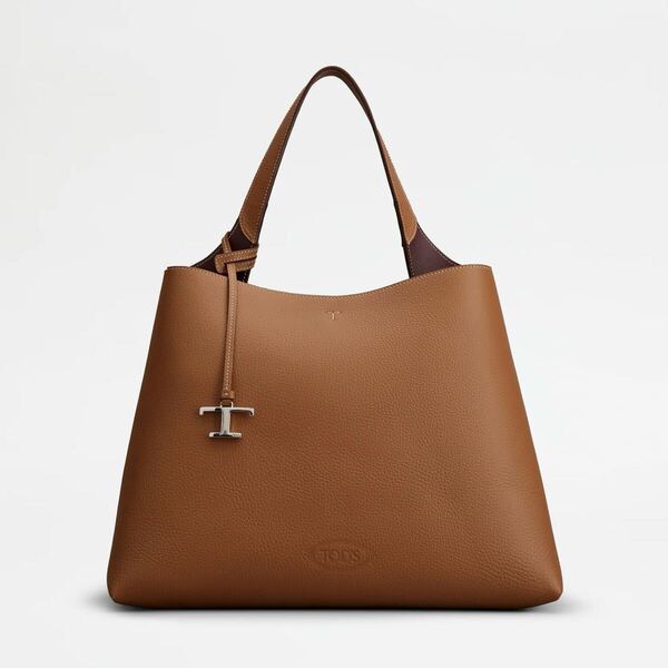 新品正規品 TOD'S トッズ レザーバッグ ミディアム ショッピングバッグ トートバッグ ハンドバッグ ブラウン T Timeless T タイムレス