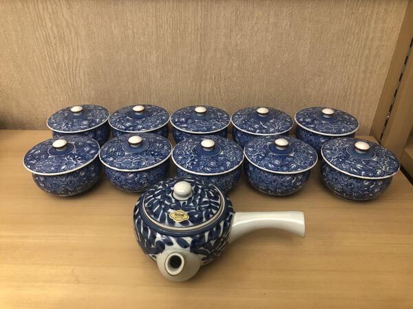 有田焼 青い葉模様の急須と湯呑み10客セット 茶器セット