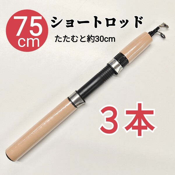 3本セット、75cmコンパクトロッド ショートロッド 根魚狙い 穴釣り