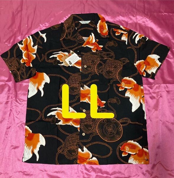 金魚 キンギョ 和柄シャツ アロハシャツ 半袖シャツ レーヨン メンズLL