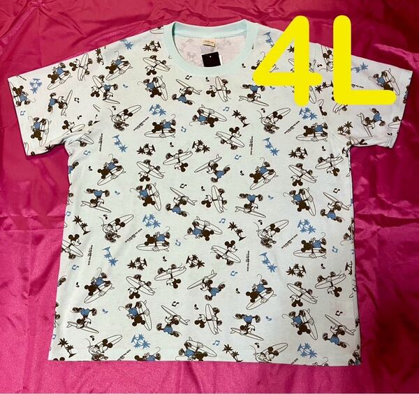 ミッキーマウス 総柄 サーフ 半袖Tシャツ レディース大きいサイズ 4L