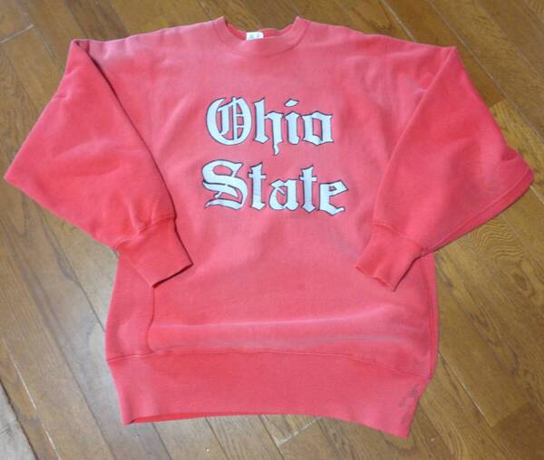 XL/鬼フェード/OhioState/オハイオ/刺繍タグ/チャンピオンChampion/リバースウィーブ/USA/レッド/トレーナー/スウェット/80S/ビンテージ