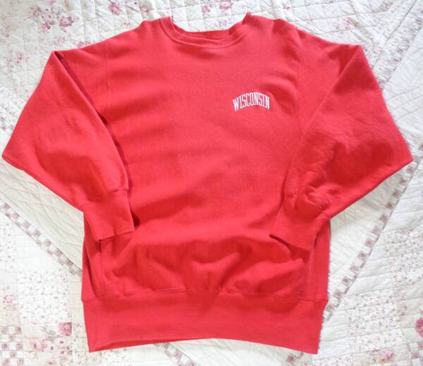 XL/ビンテージ90s/WISCONSIN/刺繍タグ/チャンピオンChampion/リバースウィーブ/トレーナー/スウェット/パーカー/レッド