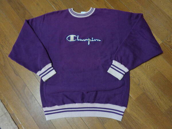 XL/刺繍タグ/90s/ビンテージ/チャンピオンChampion/リバースウィーブ/USA製/リブライン/スウェット/トレーナー/パープル