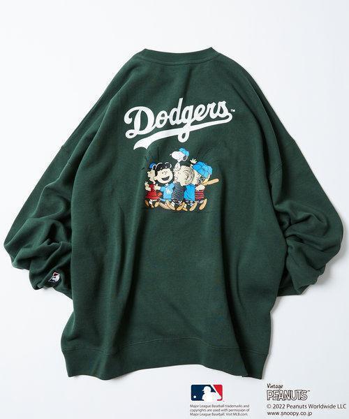 L相当/WEB限定/フリークスストア×スヌーピーPEANUTSピーナッツ×LAロサンゼルスドジャースMLB別注/両面/スウェット/トレーナー/グリーン