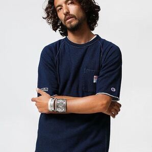 Mサイズ/カットオフインディゴカットソー/Championチャンピオン×ナノユニバース×Let it Rideレットイットライド/半袖スウェットTシャツ