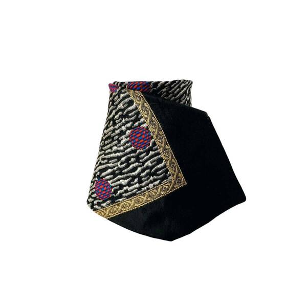 GIANNI VERSACE ジャンニ ヴェルサーチ バロック ドット フレーム柄 シルク ワイド ネクタイ ブラック ゴールド カジュアル イタリア製