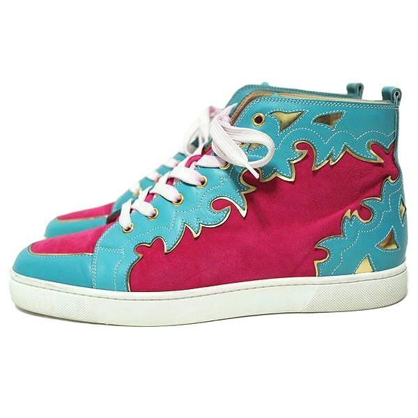 Christian Louboutin クリスチャン ルブタン スエード レザー ハイカット スニーカー ブルー ピンク ゴールド size 43 メンズ