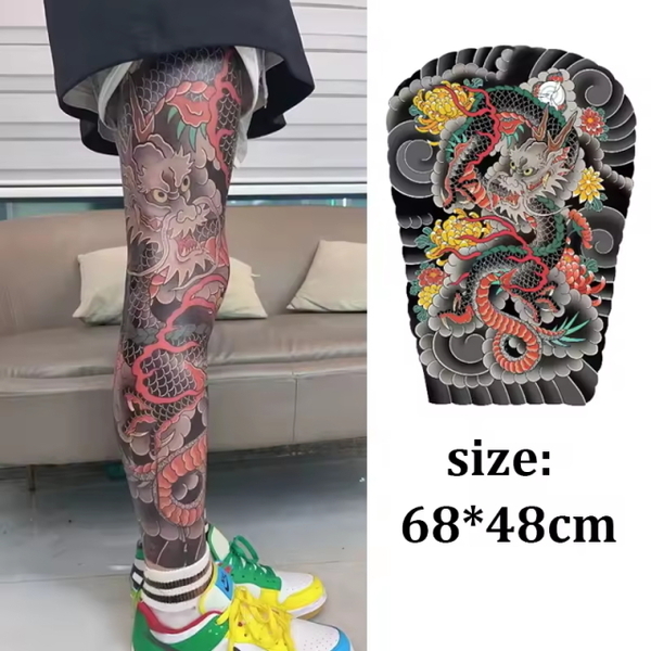 ZQ01 Tatooシール タトゥーシール 和柄 和彫り入れ墨シール 足用入れ墨シール龍柄 簡単で長持ち イベントや動画撮影に リアルな刺青シール