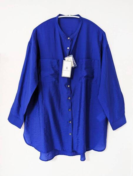 【新品】タグつき☆ROPE PICNIC ロペピクニック シアーロングシャツ 長袖トップス サイズ38 M ブルー バンドカラー サラッと生地 大人女子