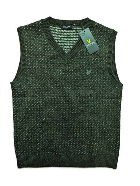 【新品】タグつき ☆LYLE&SCOTT ライル&スコット Vネック ニットベスト メンズ サイズL 濃グリーン ゆったり ビジネス カジュアル ゴルフ