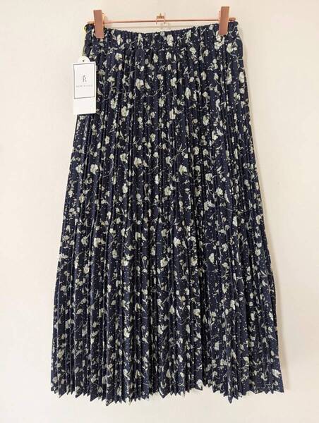 【新品】タグつき ☆ROPE PICNIC ロペピクニック スノーフラワープリーツスカート サイズ38 M ネイビー ミモレ丈 大人女子 エレガント