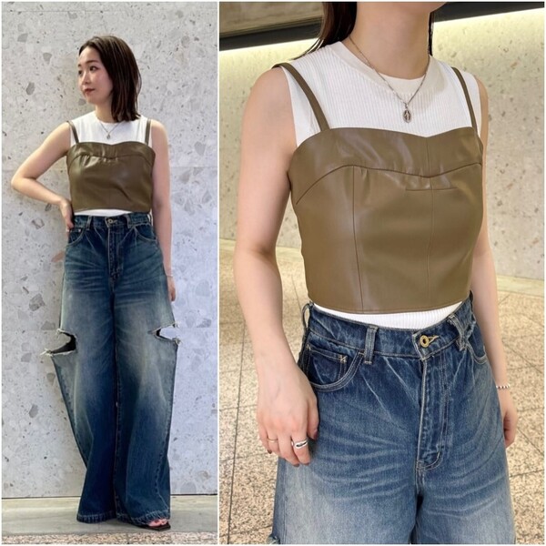 2023SS★美品★Spick & Span フェイクレザービスチェ 定価12,100円 ブラウン 春 夏 秋 晩夏 スピック&スパン