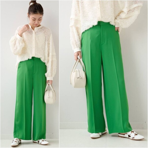 美品★JOURNAL STANDARD relume エステルダブルクロスパンツ 定価9,900円 グリーン ジャーナルスタンダード レリューム 春 夏 秋 冬