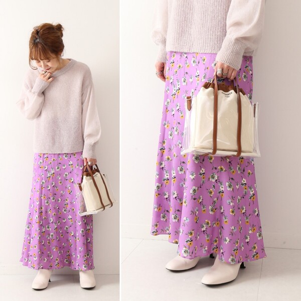 美品★Spick & Span VILLEFRANCHE フラワープリントスカート定価14,300円 ピンク 春 夏 秋 冬 ロングスカート オールシーズン 通年