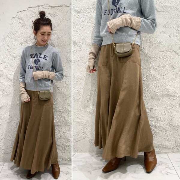 美品★Spick & Span キュプラサテンワークスカート 定価20,900円 ベージュ 春 夏 秋 冬 オフィス 通勤 スピック&スパン カジュアル 通年