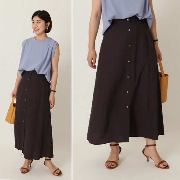 美品★Spick & Span ギンガムチェックフロントボタンスカート 定価14,300円 ブラウン柄 春 夏 スピック&スパン ロングスカート カジュアル