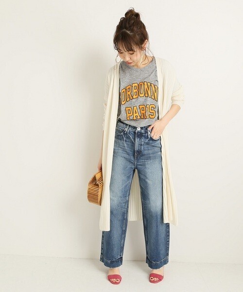 春物★美品★Spick & Span ワイドリブロングカーディガン 定価17,600円 オフホワイト スピック&スパン 羽織り 夏 オフィス 通勤 カジュアル