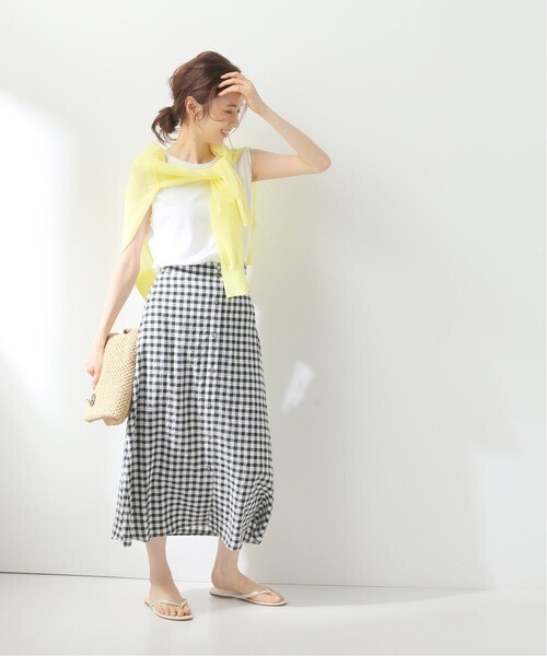 美品★Spick & Span ギンガムチェックフロントボタンスカート 定価14,300円 ブラック×ホワイト 春 夏 スピック&スパン ロングスカート