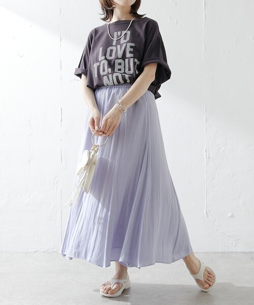 春夏物★美品★COLLAGE GALLARDAGALANTE 杢調割繊ギャザーフレアスカート 定価14,300円 パープル ロングスカート コラージュ オフィス 通勤