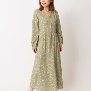 美品★U by Spick & Span フロントボタン プリントドレス 定価16,500円 グリーン ユーバイスピック&スパン 冬 ロング丈 オフィス 通勤 通年