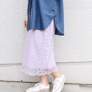 美品★SHIPS for woman レースタイトスカート 定価15,950円 パープル 春 夏 オフィス 通勤 シップス