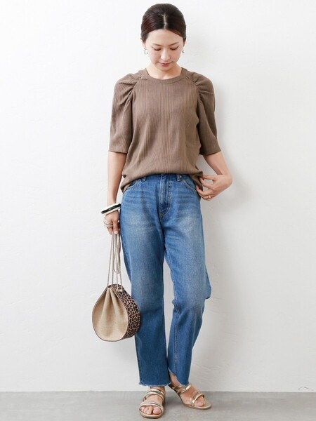 美品★JOURNALSTANDARD reIume ランダムプリーツギャザーTシャツ 定価5,280円 ブラウン 春 夏 秋 ジャーナルスタンダード レリューム